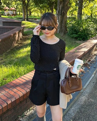 Scalloped Cuff Dot Long T-Shirt