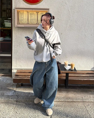 Balloon wide denim pants