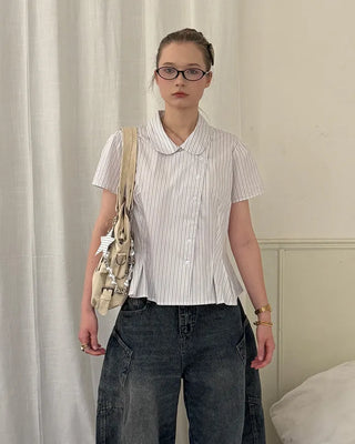 Striped pintuck shirt blouse