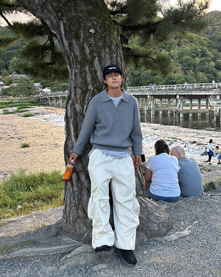 Cargo wide drawstring pants