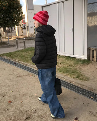 Side-tuck washed denim pants