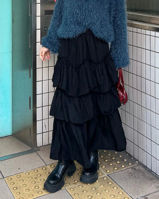 Frilled tiered long skirt
