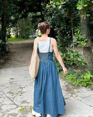 Smoked denim long dress