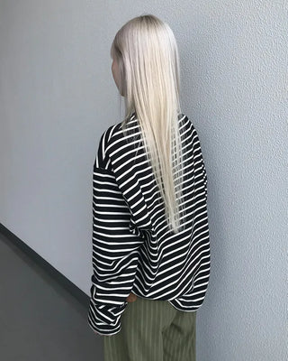 Round neck striped long-sleeve T-shirt