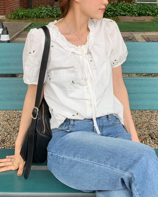 Flower embroidered blouse