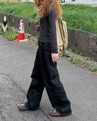 Non-faded wide denim pants