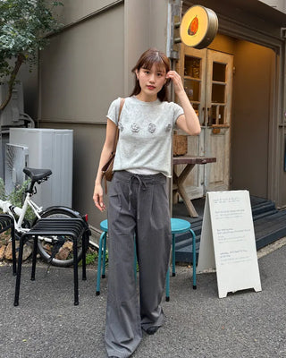 Striped pintuck wide-leg pants