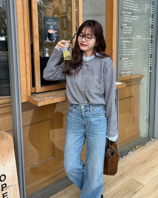 Frill-point button cardigan