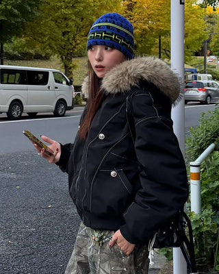 Raccoon fur hooded jacket