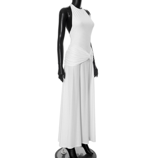 Halter backless ruched solid maxi dress