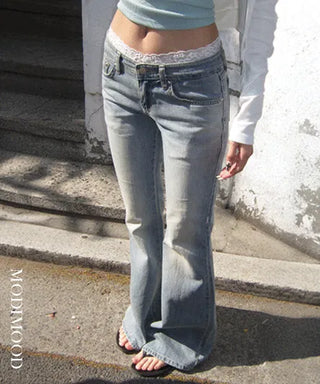 Pink Stitch Low-Rise Flared Pants