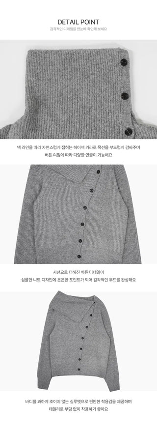 Mayo High Neck Uneven Turtleneck Two-Way Ribbed Knitwear - 3 Colors