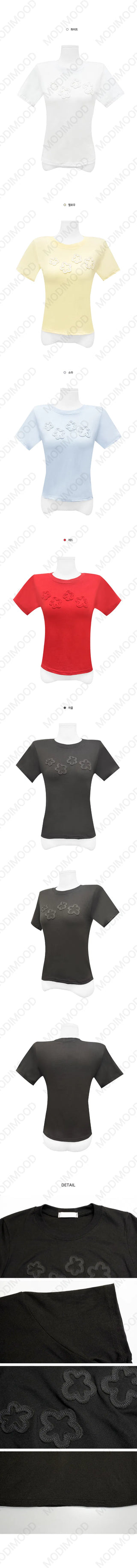 3D Flower Round Neck Short Sleeve T-Shirt - 5 Colors