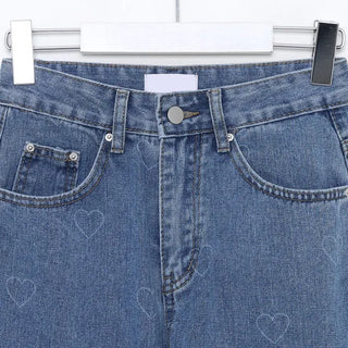 Heart-patterned denim pants