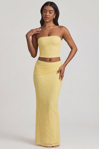 Ruched Strapless Lace Top in Pastel Yellow