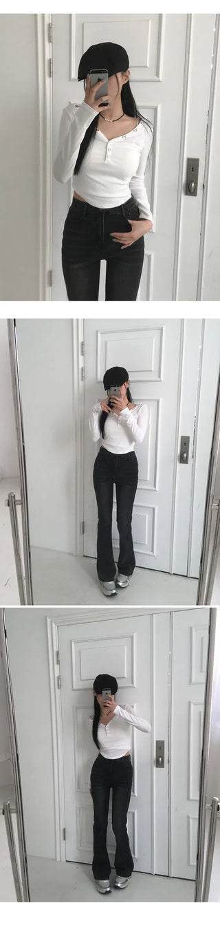 Spring planning 6-color daily Flared high-waist pt