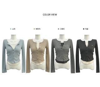 Shirring Layered Ribbed Knitwear Cardigan - 4 Colors