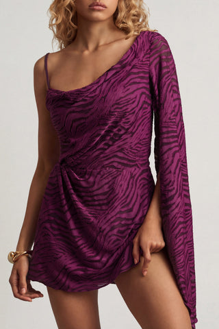 Devor? One-Sleeve A-Line Mini Dress in Berry Purple