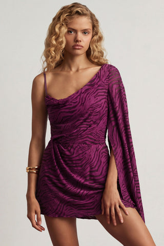 Devor? One-Sleeve A-Line Mini Dress in Berry Purple