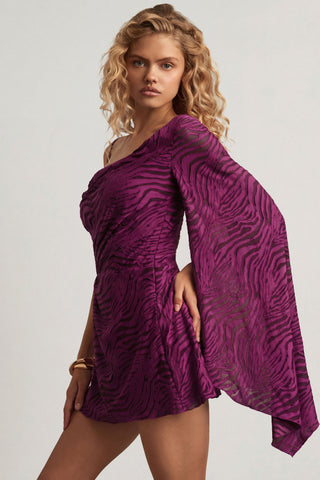 Devor? One-Sleeve A-Line Mini Dress in Berry Purple