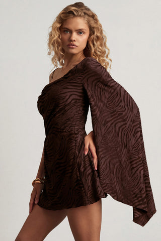 Devor? One-Sleeve A-Line Mini Dress in Dark Chocolate