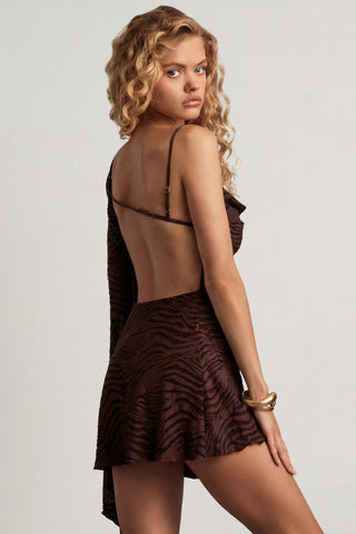 Devor? One-Sleeve A-Line Mini Dress in Dark Chocolate