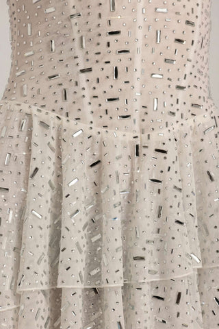 Embellished Ruffled Tiered Mini Dress in White