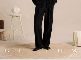 [CULTUM] Wool Blend Tapered Wide Leg Trousers