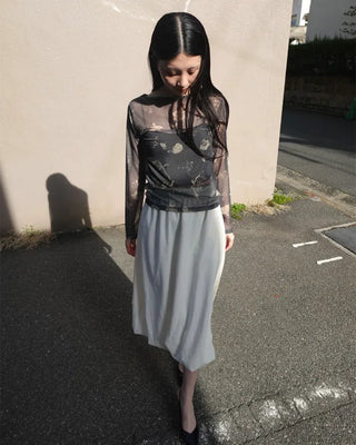 Flower Mesh See-Through Long-Sleeve T-Shirt