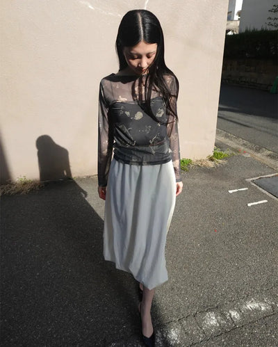 Flower Mesh See-Through Long-Sleeve T-Shirt