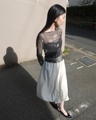 Flower Mesh See-Through Long-Sleeve T-Shirt