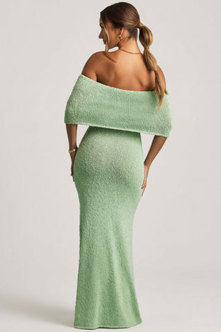 Boucl? Off-Shoulder Maxi Dress in Mint
