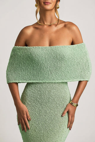 Boucl? Off-Shoulder Maxi Dress in Mint