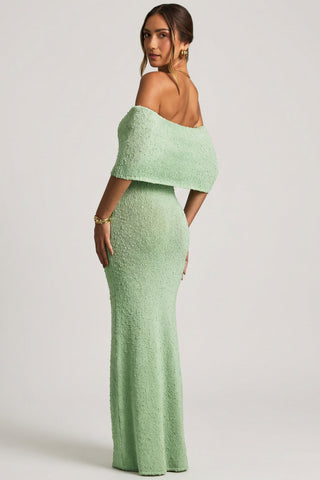 Boucl? Off-Shoulder Maxi Dress in Mint