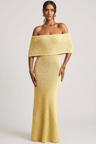 Boucl? Off-Shoulder Maxi Dress in Yellow