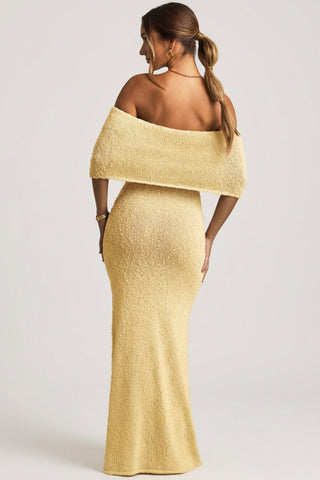 Boucl? Off-Shoulder Maxi Dress in Yellow