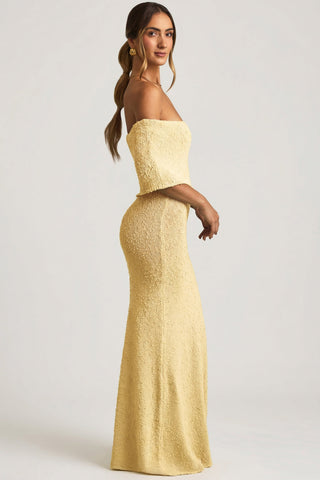 Boucl? Off-Shoulder Maxi Dress in Yellow