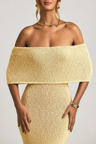 Boucl? Off-Shoulder Maxi Dress in Yellow