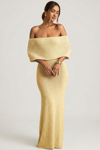 Boucl? Off-Shoulder Maxi Dress in Yellow