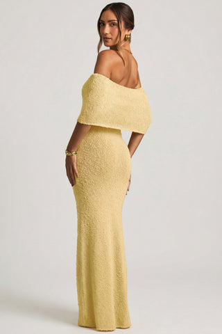 Boucl? Off-Shoulder Maxi Dress in Yellow