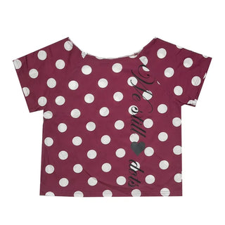(4 colors) Polka Dot Off-Shoulder T-Shirt