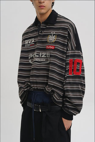 [MASONPRINCE] Striped Long Sleeve Polo