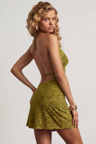 Devor? Cowl A-Line Mini Dress in Olive Green