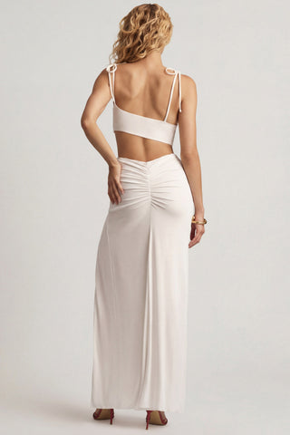 Textured Jersey Asymmetric Maxi Dress in White