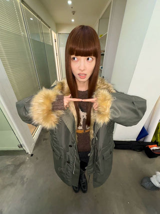 [NeverSeez] Fur Collar Oversized Parka Coat