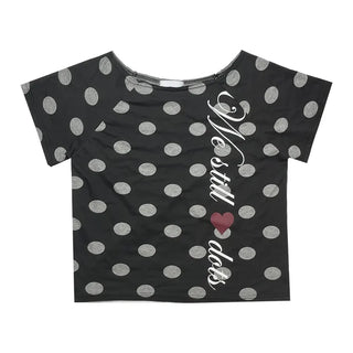 (4 colors) Polka Dot Off-Shoulder T-Shirt