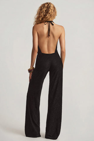 Devor? Halterneck Open-Back Jumpsuit in Black