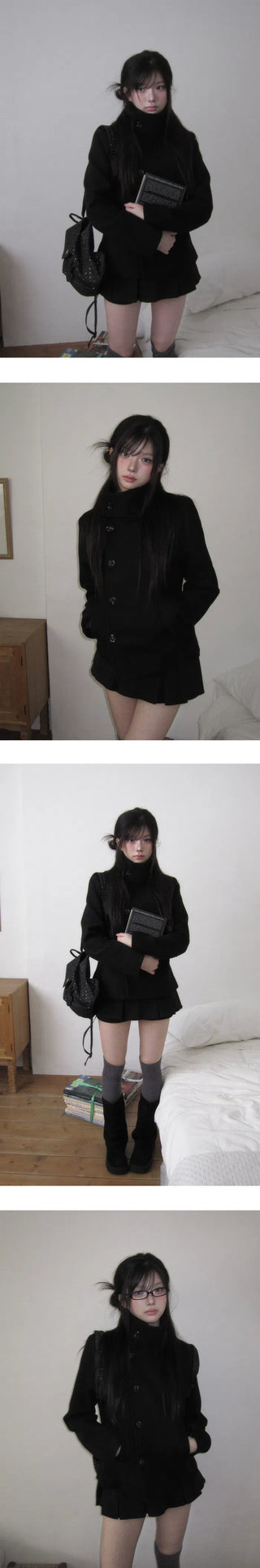 Slim-fit half-double high-neck wool coat - 1 color