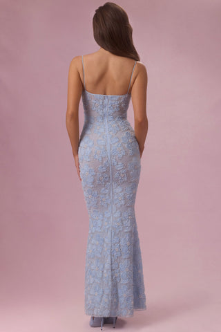 Embellished Square Neck Maxi Dress in Powder Blue