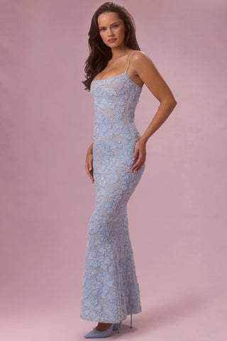 Embellished Square Neck Maxi Dress in Powder Blue